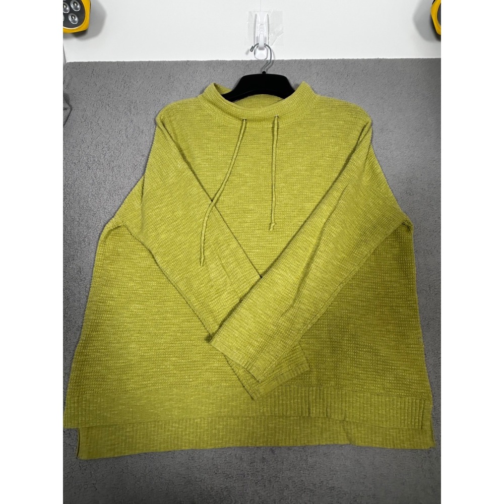 Eileen Fisher Woman 1X‎ Sweater Chartreuse Green Organic Linen Cotton Mock Neck - Picture 9 of 9